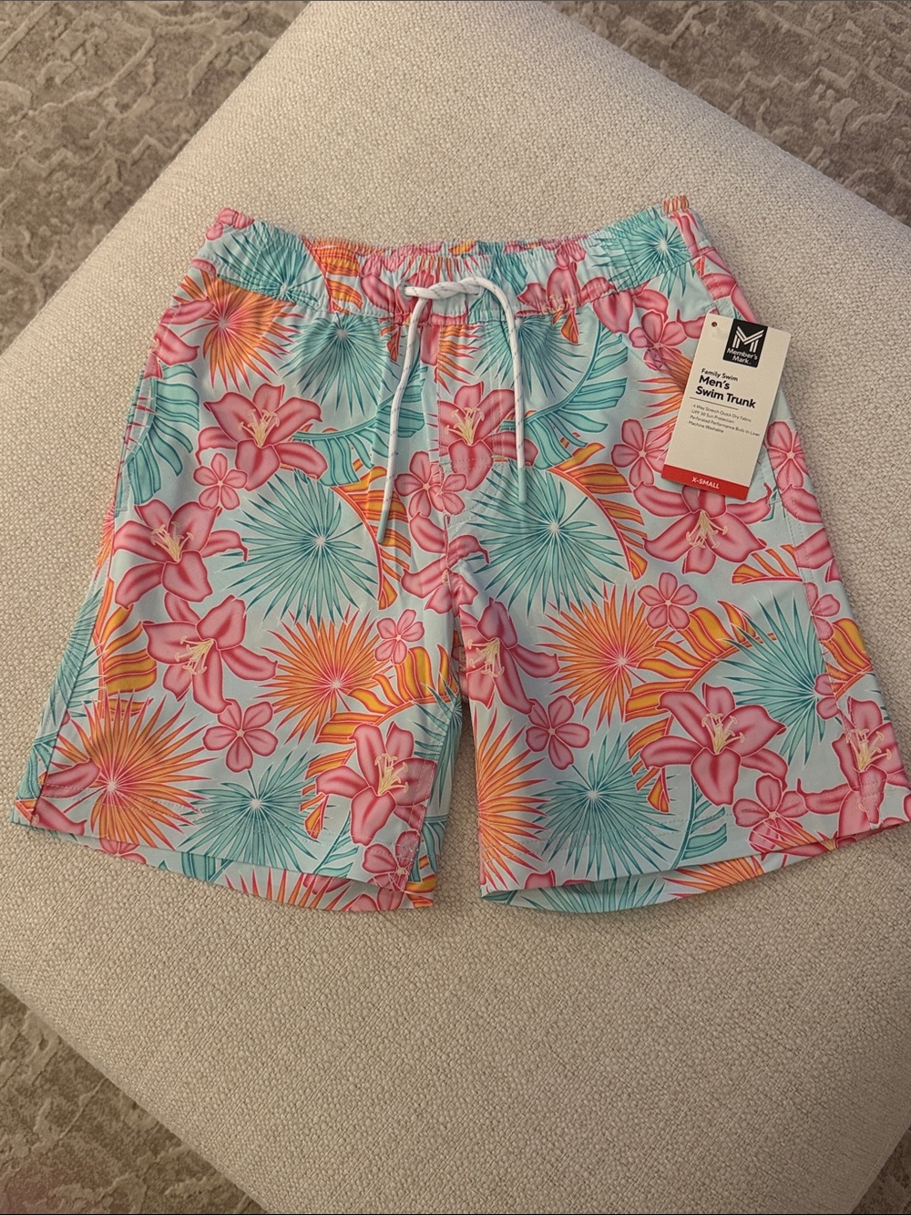 Men's Tropical Floral Swim Trunks - Pink, Teal, Orange